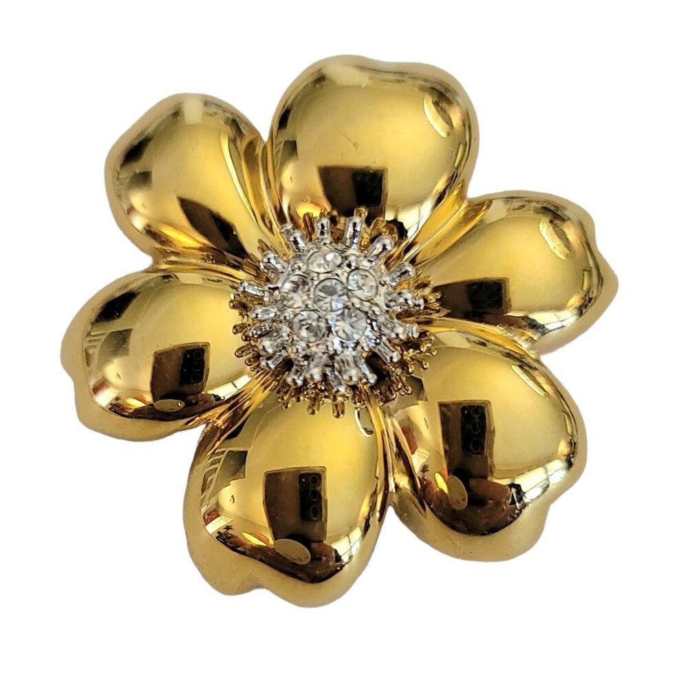 Gold Tone Clear Rhinestone Flower Brooch, Pendant Designer Style M932